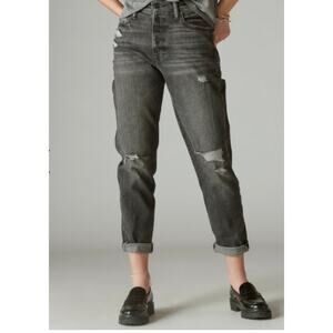 Lucky Brand High Rise Drew Mom Distress Button Fly Black Denim Jeans - 27